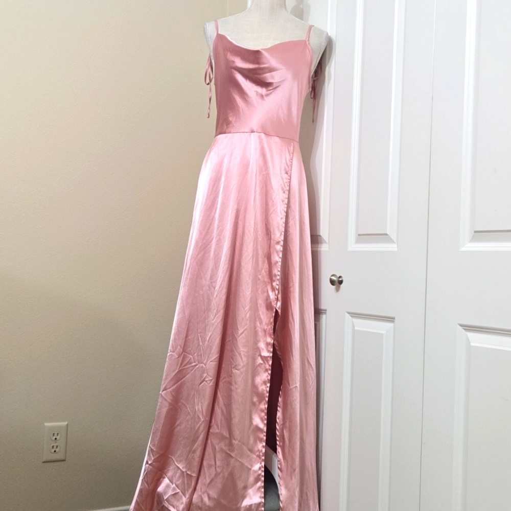 SHEIN Spaghetti Strap Tie Split Thigh Beautiful Rose Pink Maxi Dress SZ M
